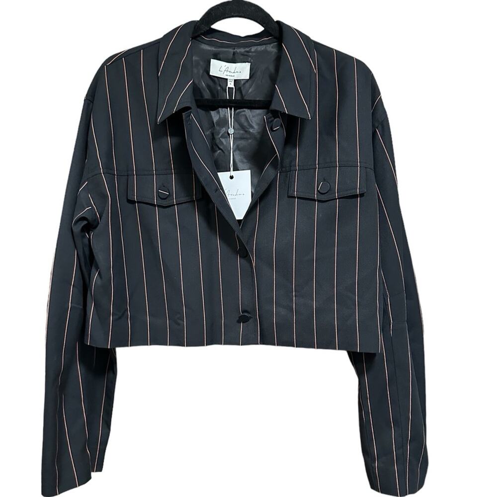 NWT L'Academie Revolve Cropped Striped Jacket Size Medium - Picture 2 of 7